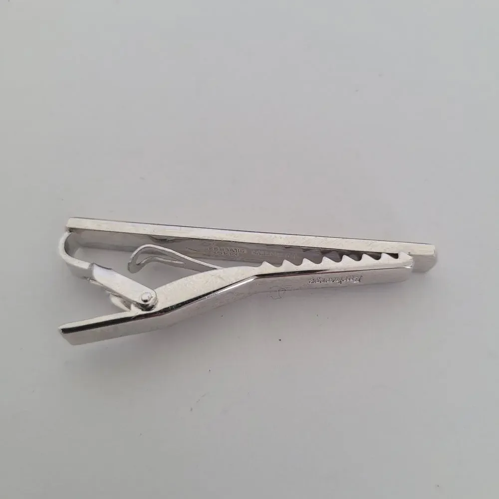 Burberry Sterling Silver 925 Gold Filled K14 GF Tie Bar Clip Retro Vintage Logo‎